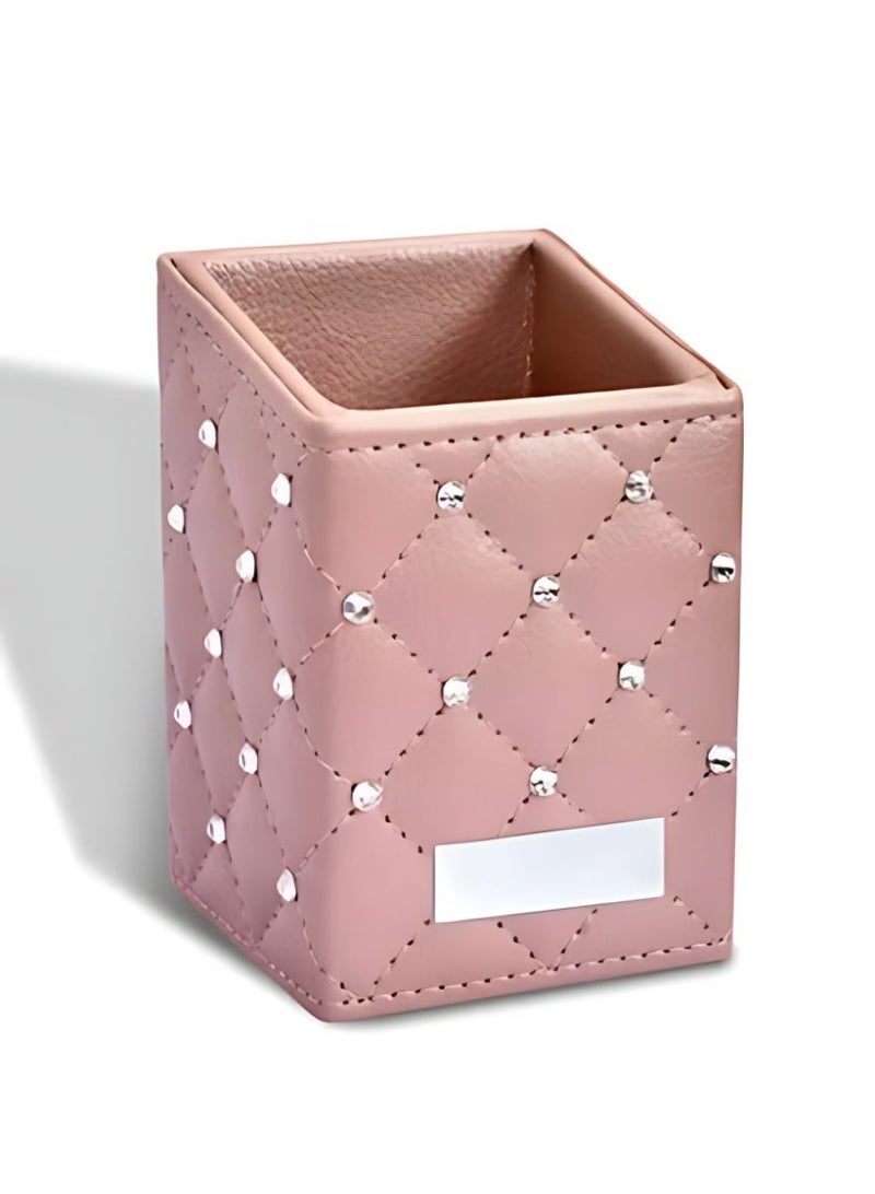 حامل فرش المكياج كوب فرش كريستال أسود PU حقيبة تخزين فرش المكياج للنساء (ذهب وردي) - view 2